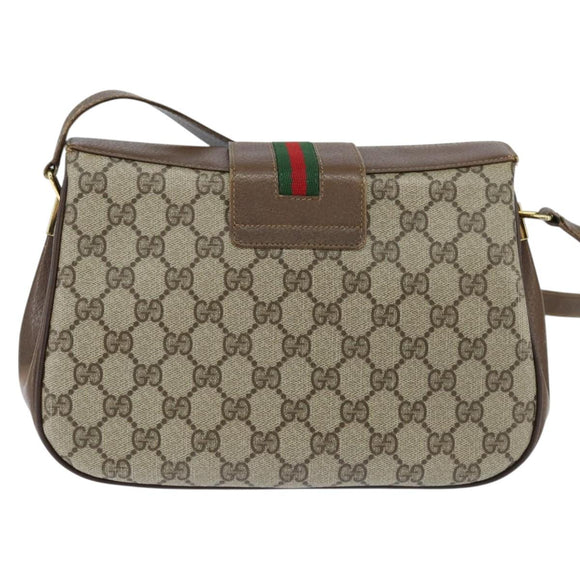 GUCCI GG Supreme Web Sherry Line Bag PVC Beige Gold 116 02 076 Auth 148812
