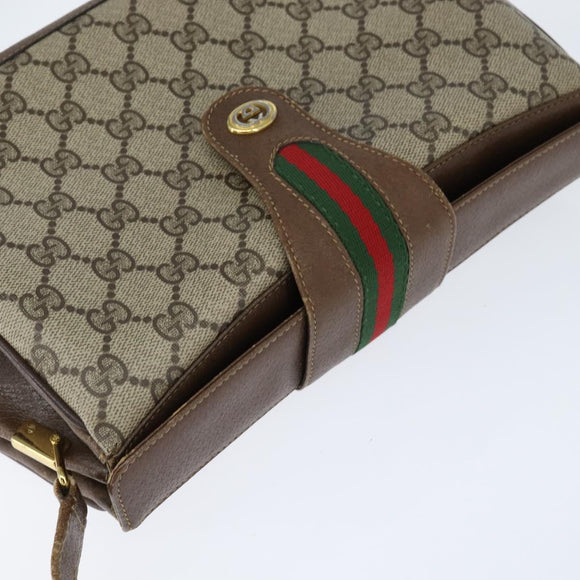 GUCCI GG Supreme Web Sherry Line Bag PVC Beige Gold 116 02 076 Auth 148812