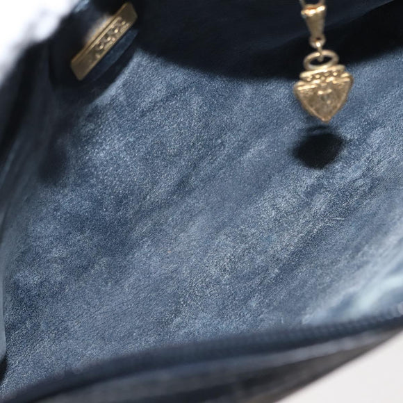 GUCCI Micro GG Supreme Bag PVC Leather Navy Gold 007 58 0014 Auth 148813