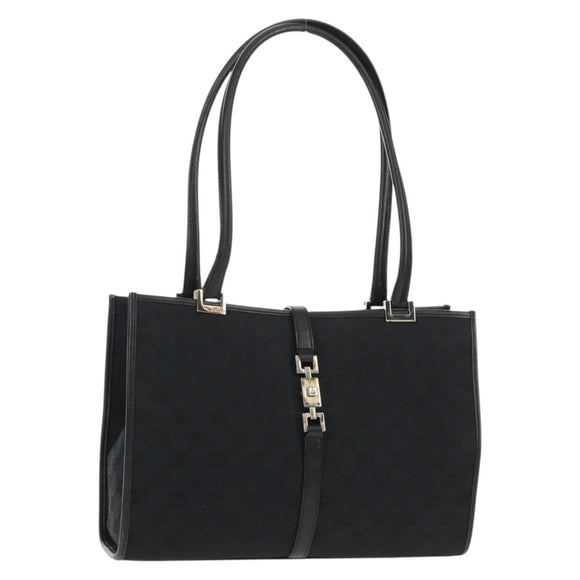 GUCCI GG Canvas Jackie Shoulder Bag Black Silver 002 1073 1781 Auth 148814V