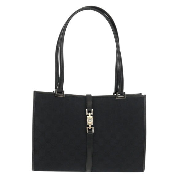 GUCCI GG Canvas Jackie Shoulder Bag Black Silver 002 1073 1781 Auth 148814V