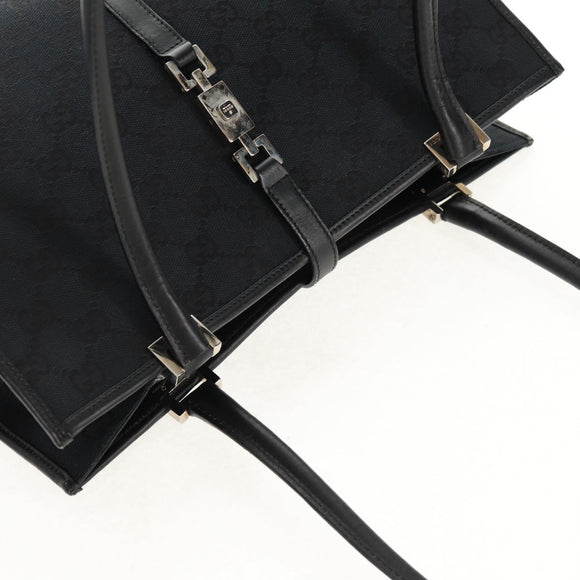 GUCCI GG Canvas Jackie Shoulder Bag Black Silver 002 1073 1781 Auth 148814V