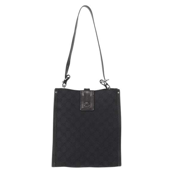 GUCCI GG Canvas Shoulder Bag Black Silver 110292 Auth 148815