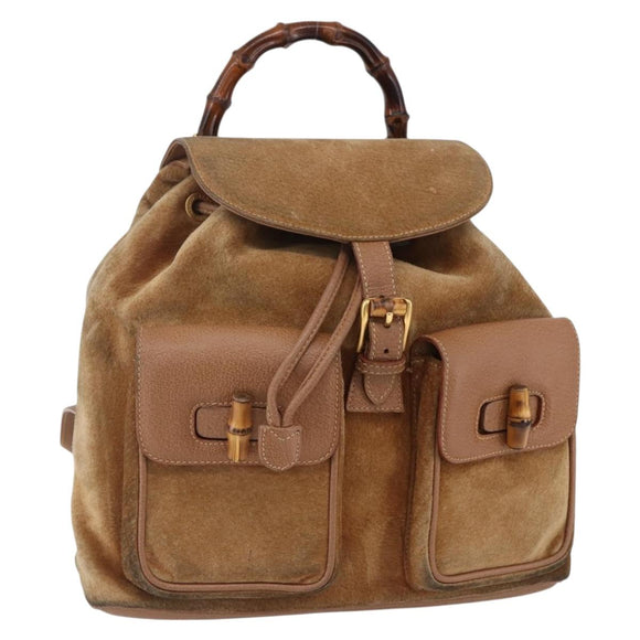 GUCCI Bamboo Backpack Suede Brown Gold 003 2058 0016 Auth 148819