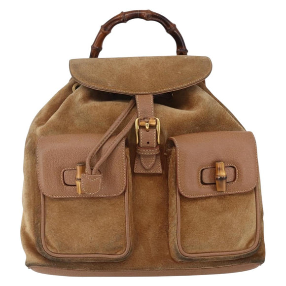 GUCCI Bamboo Backpack Suede Brown Gold 003 2058 0016 Auth 148819