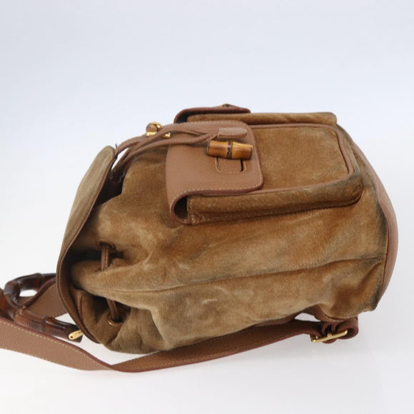 GUCCI Bamboo Backpack Suede Brown Gold 003 2058 0016 Auth 148819