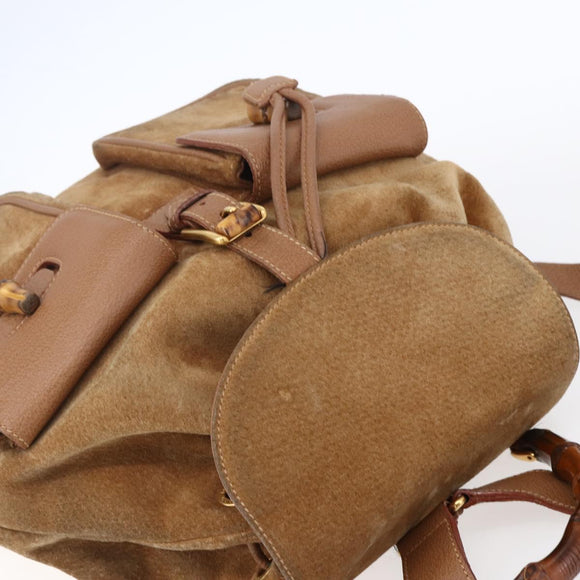 GUCCI Bamboo Backpack Suede Brown Gold 003 2058 0016 Auth 148819