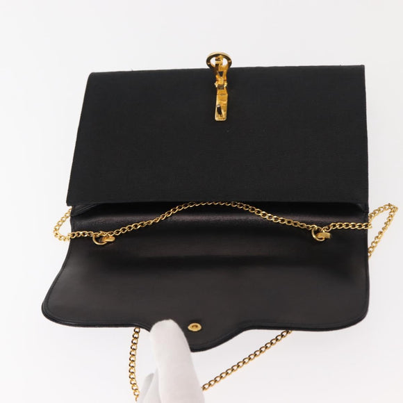GUCCI Chain Shoulder Bag Nylon Black Gold Auth 148820