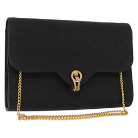 GUCCI Chain Shoulder Bag Nylon Black Gold Auth 148820A