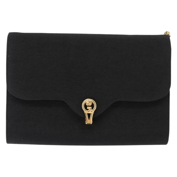 GUCCI Chain Shoulder Bag Nylon Black Gold Auth 148820