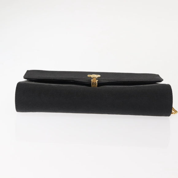 GUCCI Chain Shoulder Bag Nylon Black Gold Auth 148820