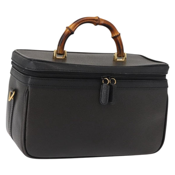 GUCCI Bamboo Vanity Hand Bag Leather Navy Gold 013 122 2491 Auth 148821