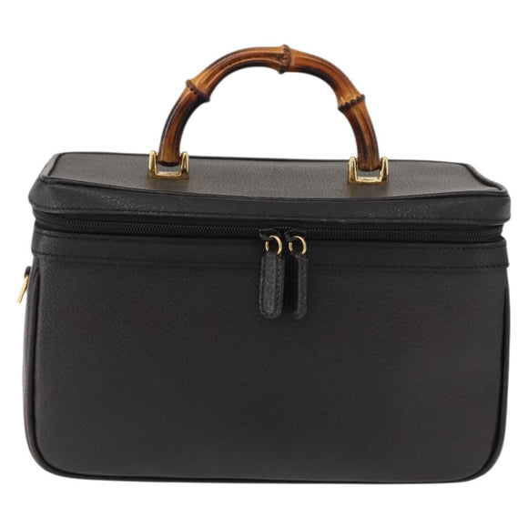 GUCCI Bamboo Vanity Hand Bag Leather Navy Gold 013 122 2491 Auth 148821