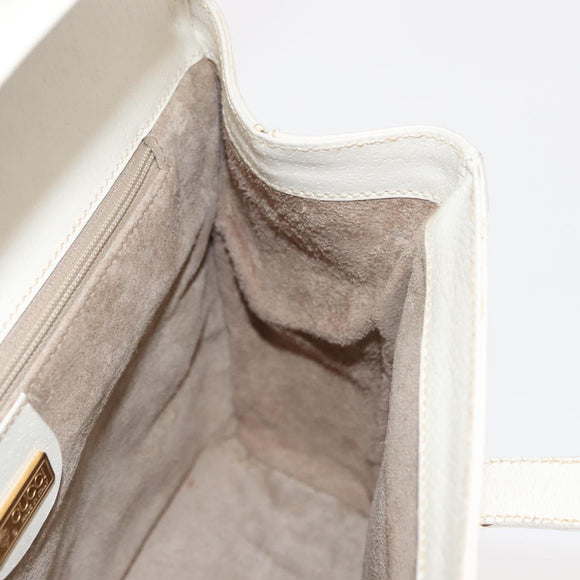 GUCCI Hand Bag Leather White Gold Auth 148822