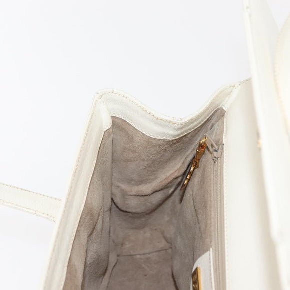 GUCCI Hand Bag Leather White Gold Auth 148822