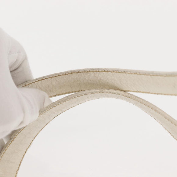 GUCCI Hand Bag Leather White Gold Auth 148822