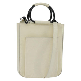 GUCCI Hand Bag Leather 2way White Auth 148823