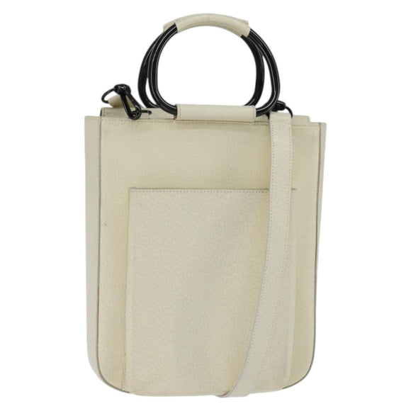 GUCCI Hand Bag Leather 2way White Auth 148823