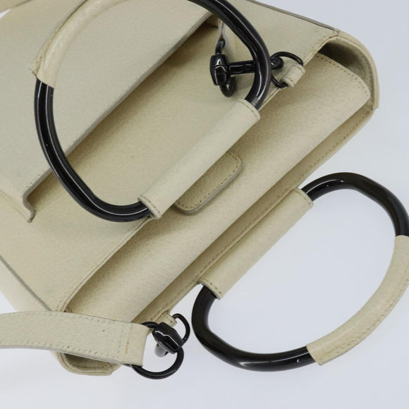 GUCCI Hand Bag Leather 2way White Auth 148823