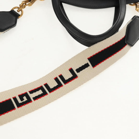 GUCCI Web Sherry Line Hand Bag Leather 2way Black Gold 505342 Auth 148828M