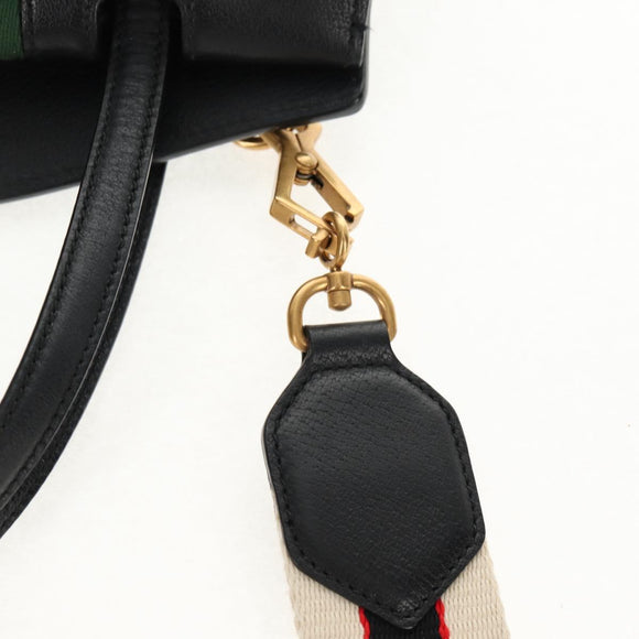 GUCCI Web Sherry Line Hand Bag Leather 2way Black Gold 505342 Auth 148828M