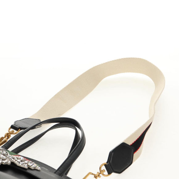 GUCCI Web Sherry Line Hand Bag Leather 2way Black Gold 505342 Auth 148828M