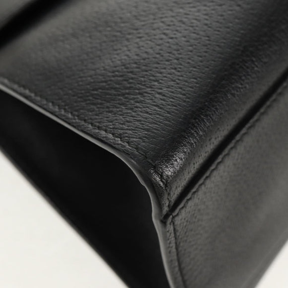 GUCCI Web Sherry Line Hand Bag Leather 2way Black Gold 505342 Auth 148828M