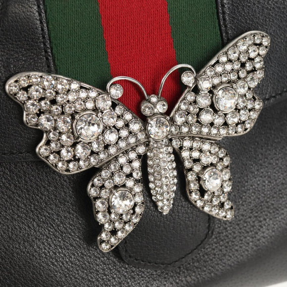 GUCCI Web Sherry Line Hand Bag Leather 2way Black Gold 505342 Auth 148828M