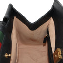 GUCCI Web Sherry Line Hand Bag Leather 2way Black Gold 505342 Auth 148828M-26