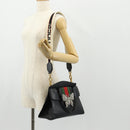 GUCCI Web Sherry Line Hand Bag Leather 2way Black Gold 505342 Auth 148828M-30