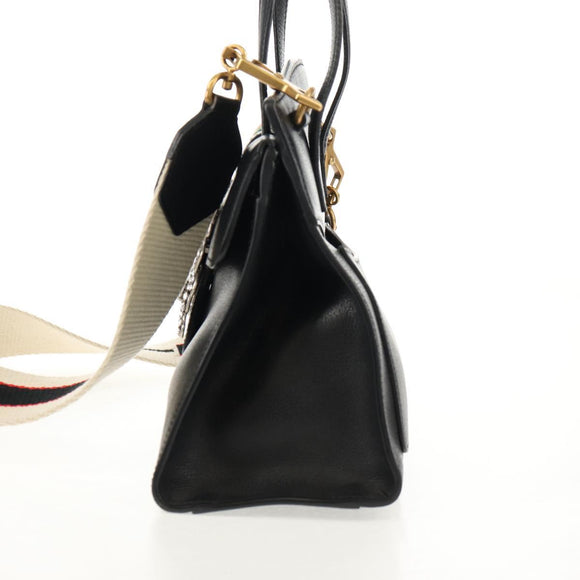 GUCCI Web Sherry Line Hand Bag Leather 2way Black Gold 505342 Auth 148828M