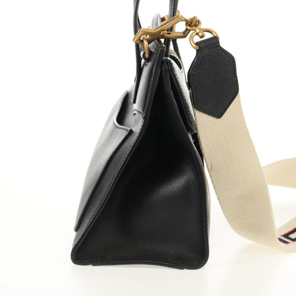 GUCCI Web Sherry Line Hand Bag Leather 2way Black Gold 505342 Auth 148828M