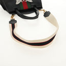 GUCCI Web Sherry Line Hand Bag Leather 2way Black Gold 505342 Auth 148828M-8