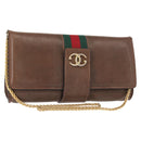 GUCCI Web Sherry Line Chain Shoulder Bag Leather Vintage Brown Gold Auth 148829-1