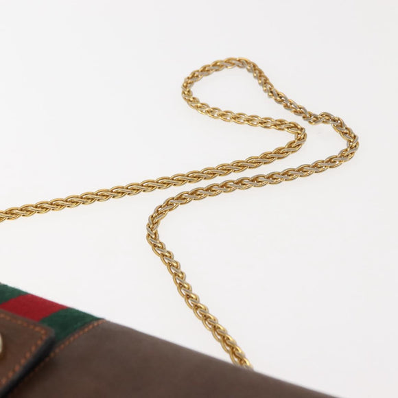 GUCCI Web Sherry Line Chain Shoulder Bag Leather Vintage Brown Gold Auth 148829