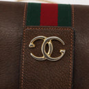 GUCCI Web Sherry Line Chain Shoulder Bag Leather Vintage Brown Gold Auth 148829-19