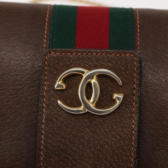 GUCCI Web Sherry Line Chain Shoulder Bag Leather Vintage Brown Gold Auth 148829