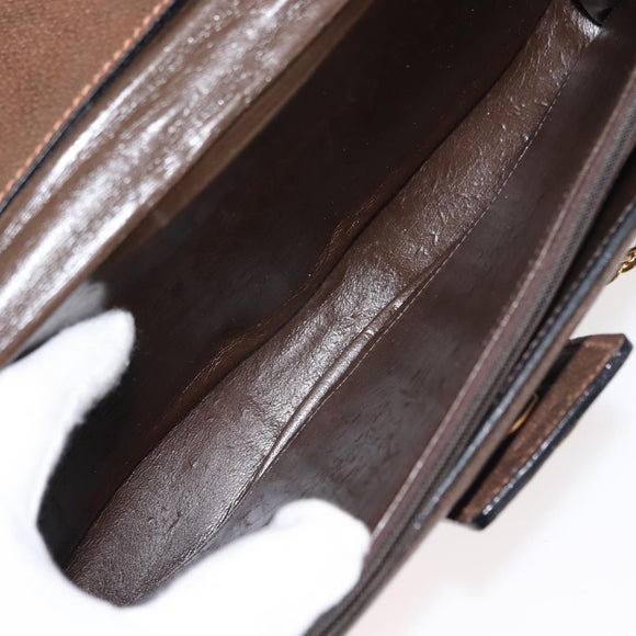 GUCCI Web Sherry Line Chain Shoulder Bag Leather Vintage Brown Gold Auth 148829