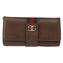 GUCCI Web Sherry Line Chain Shoulder Bag Leather Vintage Brown Gold Auth 148829-13