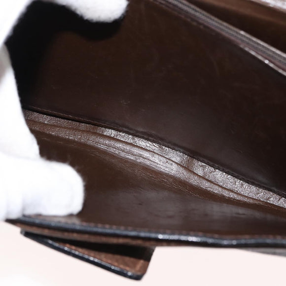 GUCCI Web Sherry Line Chain Shoulder Bag Leather Vintage Brown Gold Auth 148829