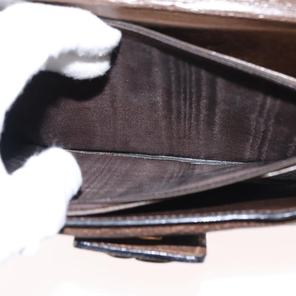 GUCCI Web Sherry Line Chain Shoulder Bag Leather Vintage Brown Gold Auth 148829