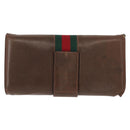 GUCCI Web Sherry Line Chain Shoulder Bag Leather Vintage Brown Gold Auth 148829-2