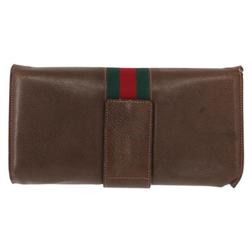 GUCCI Web Sherry Line Chain Shoulder Bag Leather Vintage Brown Gold Auth 148829 - 0