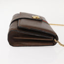 GUCCI Web Sherry Line Chain Shoulder Bag Leather Vintage Brown Gold Auth 148829-5