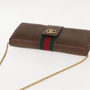 GUCCI Web Sherry Line Chain Shoulder Bag Leather Vintage Brown Gold Auth 148829-8