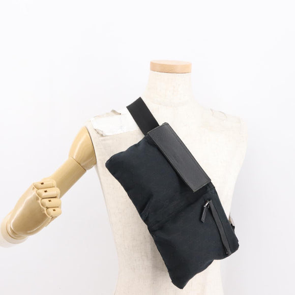 GUCCI GG Canvas Waist bag Black Silver 28566 Auth 148834