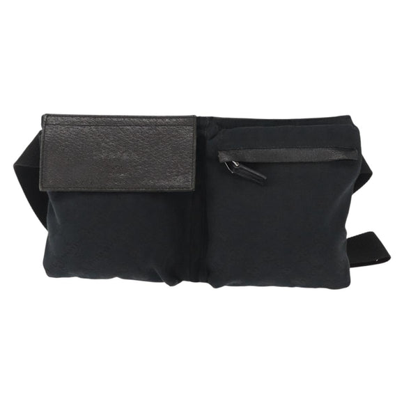 GUCCI GG Canvas Waist bag Black Silver 28566 Auth 148834