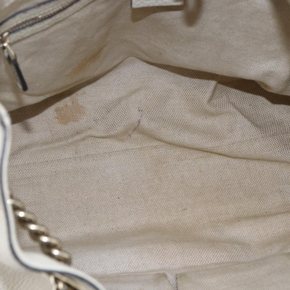 GUCCI Chain Soho Shoulder Bag Leather White Gold 308982 Auth 148838