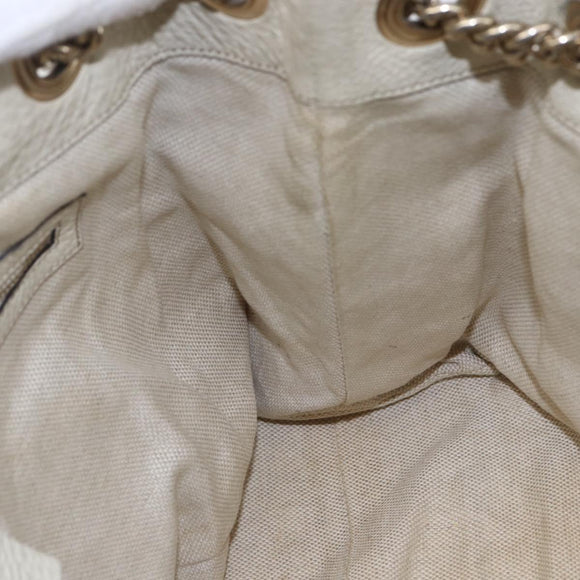 GUCCI Chain Soho Shoulder Bag Leather White Gold 308982 Auth 148838