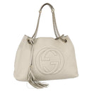GUCCI Chain Soho Shoulder Bag Leather White Gold 308982 Auth 148838-1